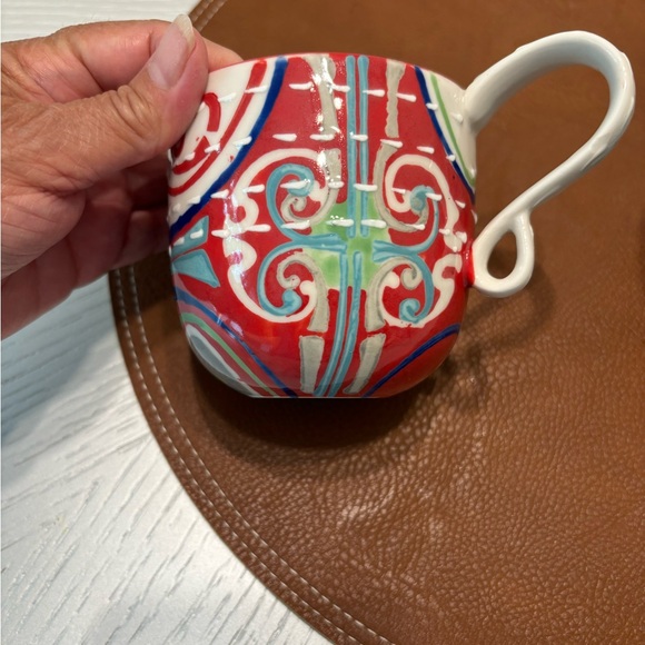 Anthropologie Kantha Stitched Ceramic Mugs Cups Tea Coffee Barista Set of 2 - Picture 11 of 14